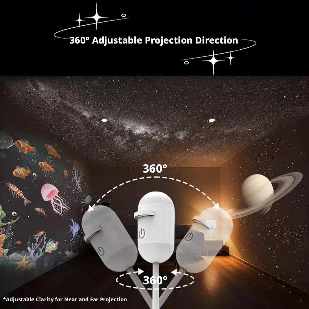 2-in-1 Galaxy Starry Sky Projector Portable 360° Rotate Mini LED Night Light Atmosphere Decor for Bedroom Home Party